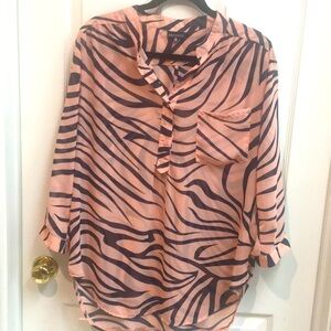 Zebra Print Chiffon Top, Peach & Black